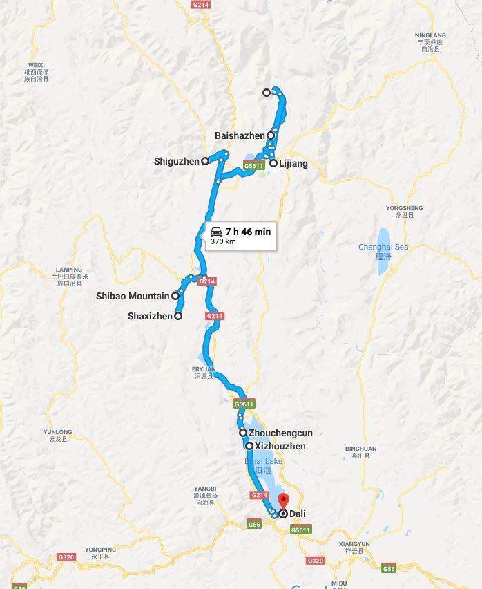 Mapa del viaje a Yunnan, parte norte